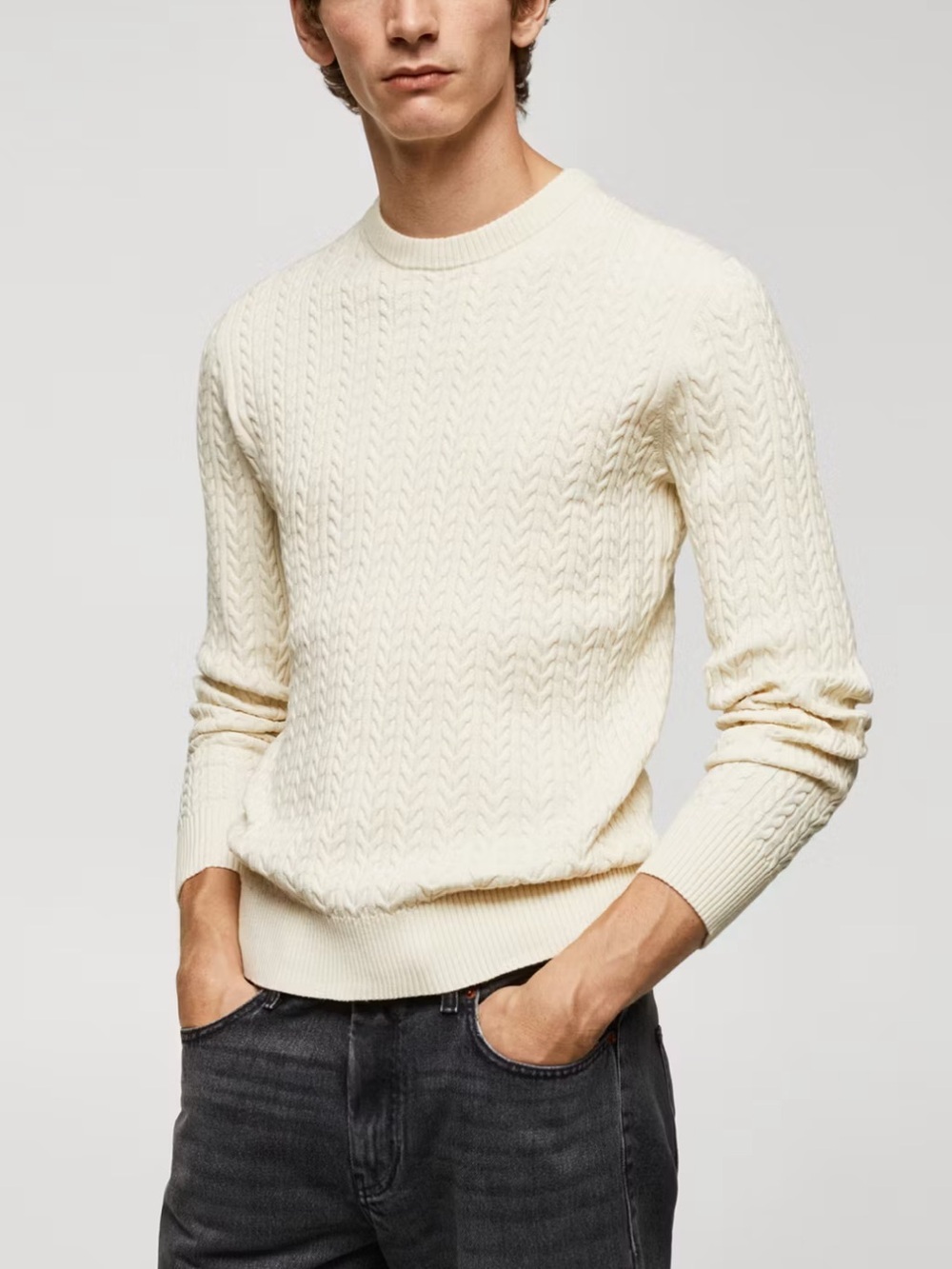 Mango Braided Cotton Sweater Size Large NWT - Off-White